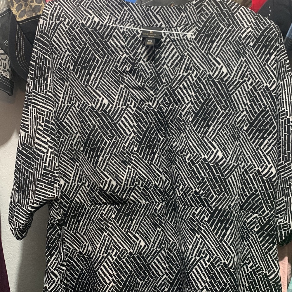 V neck pattern blouse with 3/4 bell sleeves for dressy slacks